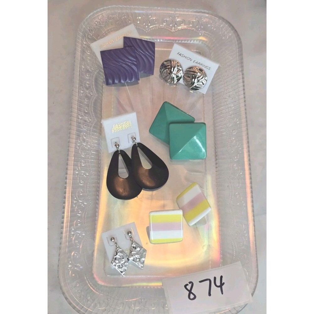 Vintage Statement Earrings Lot 6pc Mixed Acrylic Metal Geometric Retro 80s 90s